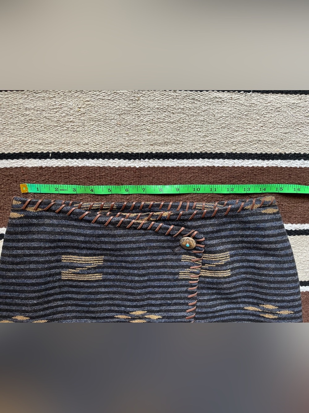Vtg Ralph Lauren Western Southwest Wool Skirt dark blue wrap rodeo luxury - Picture 7 of 10